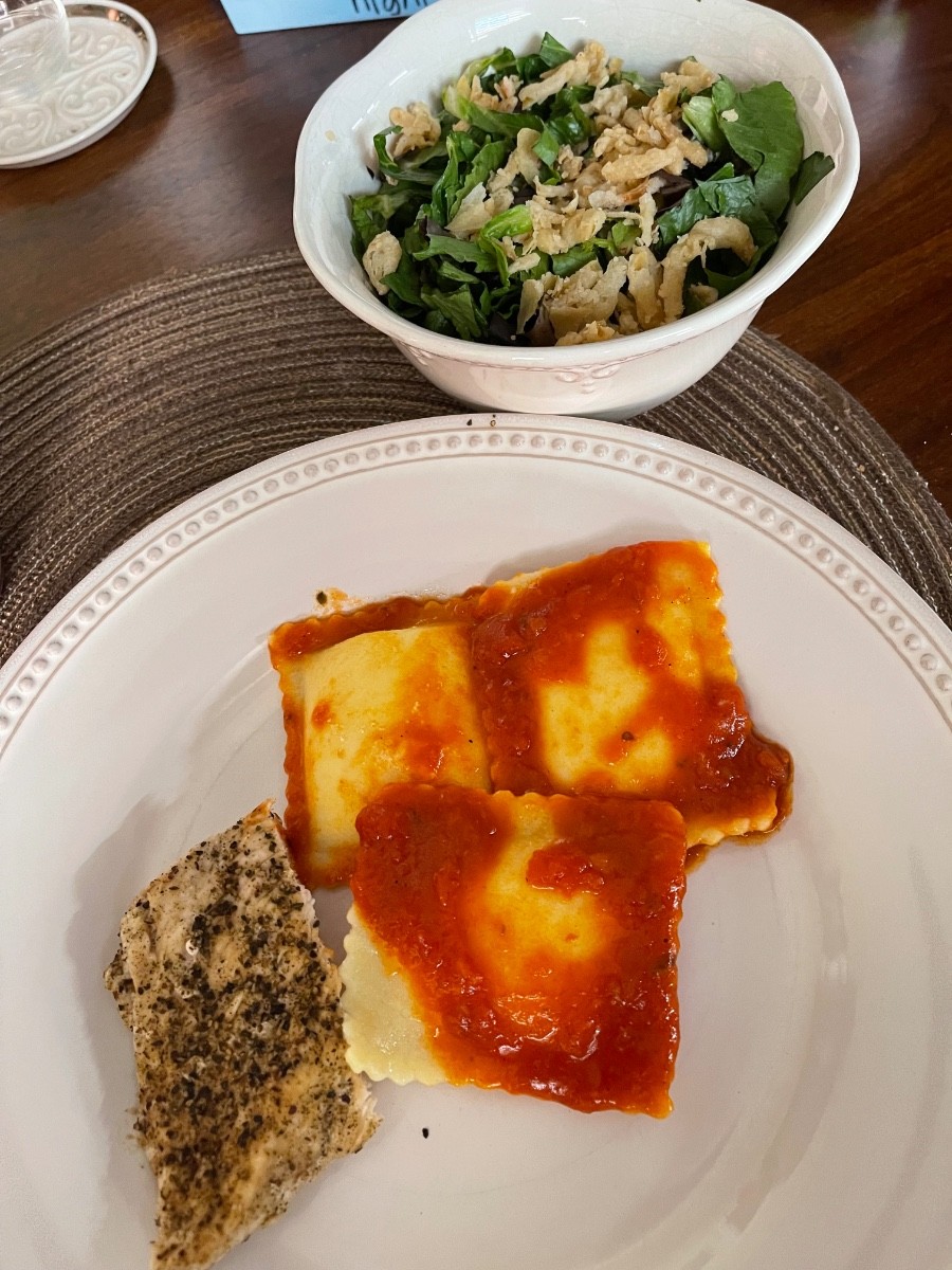 I tried a new product from Costco. It is almond flour ravioli wi