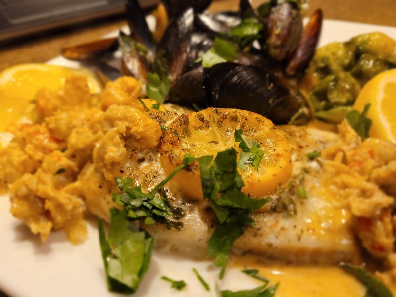 Staying with trying to eat better. Baked Pollock with a Creamy C