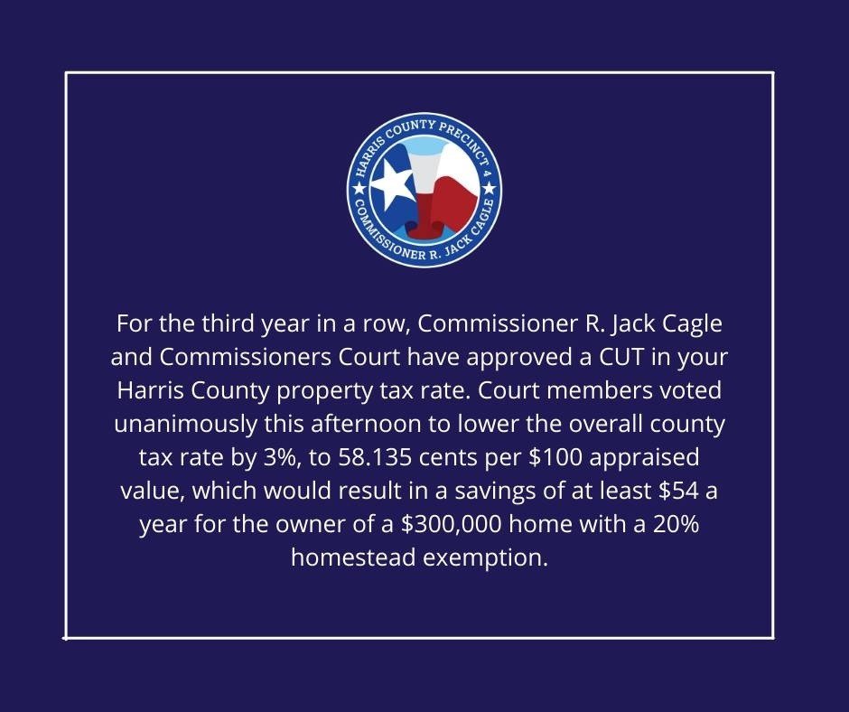 3 Property Tax Cut for Harris County