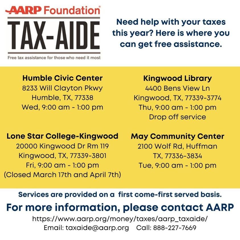 Atascocita Branch Library will not be hosting the AARP TaxAide